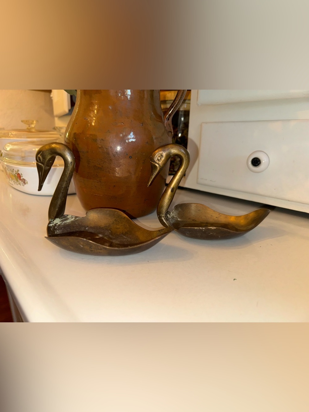 Vintage MCM Brass Swan Dish Pair - Decorative Trinket Bowls